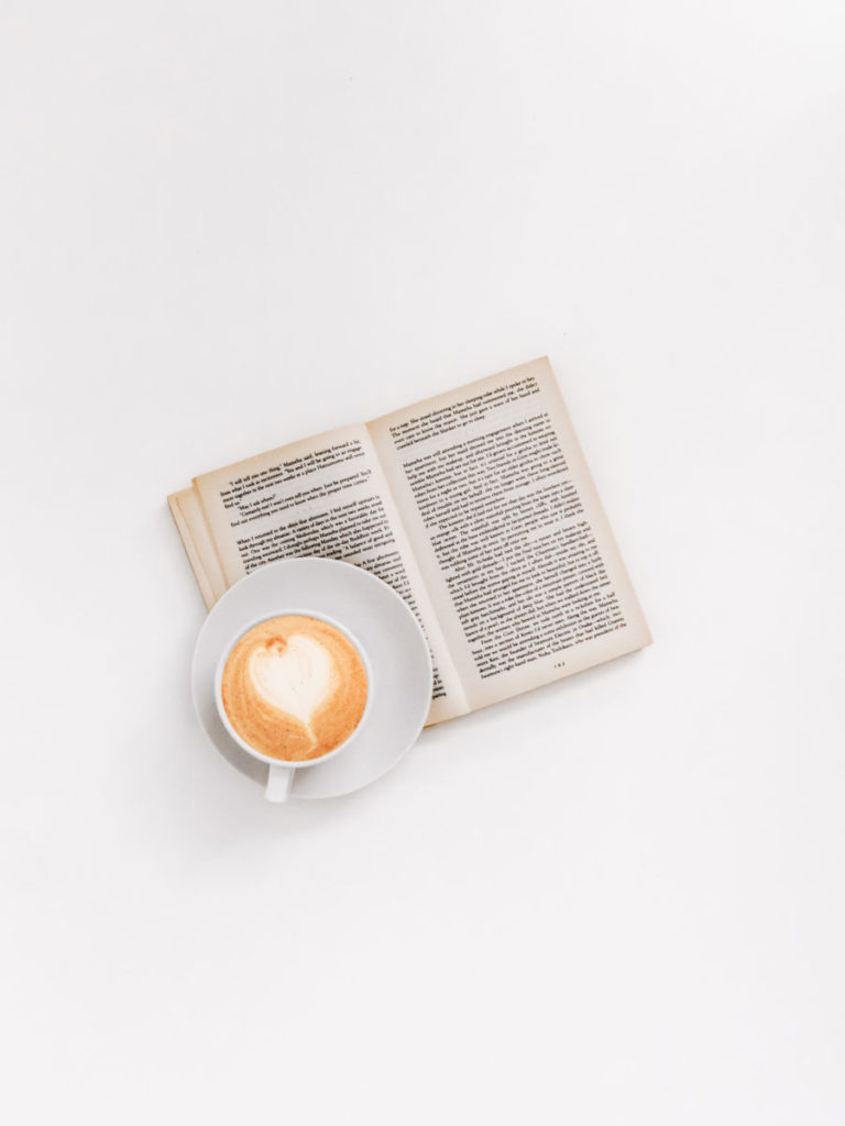 coffee on a book